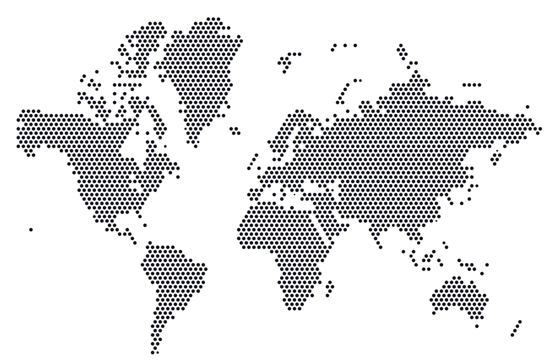 Dotted world map showing global coverage